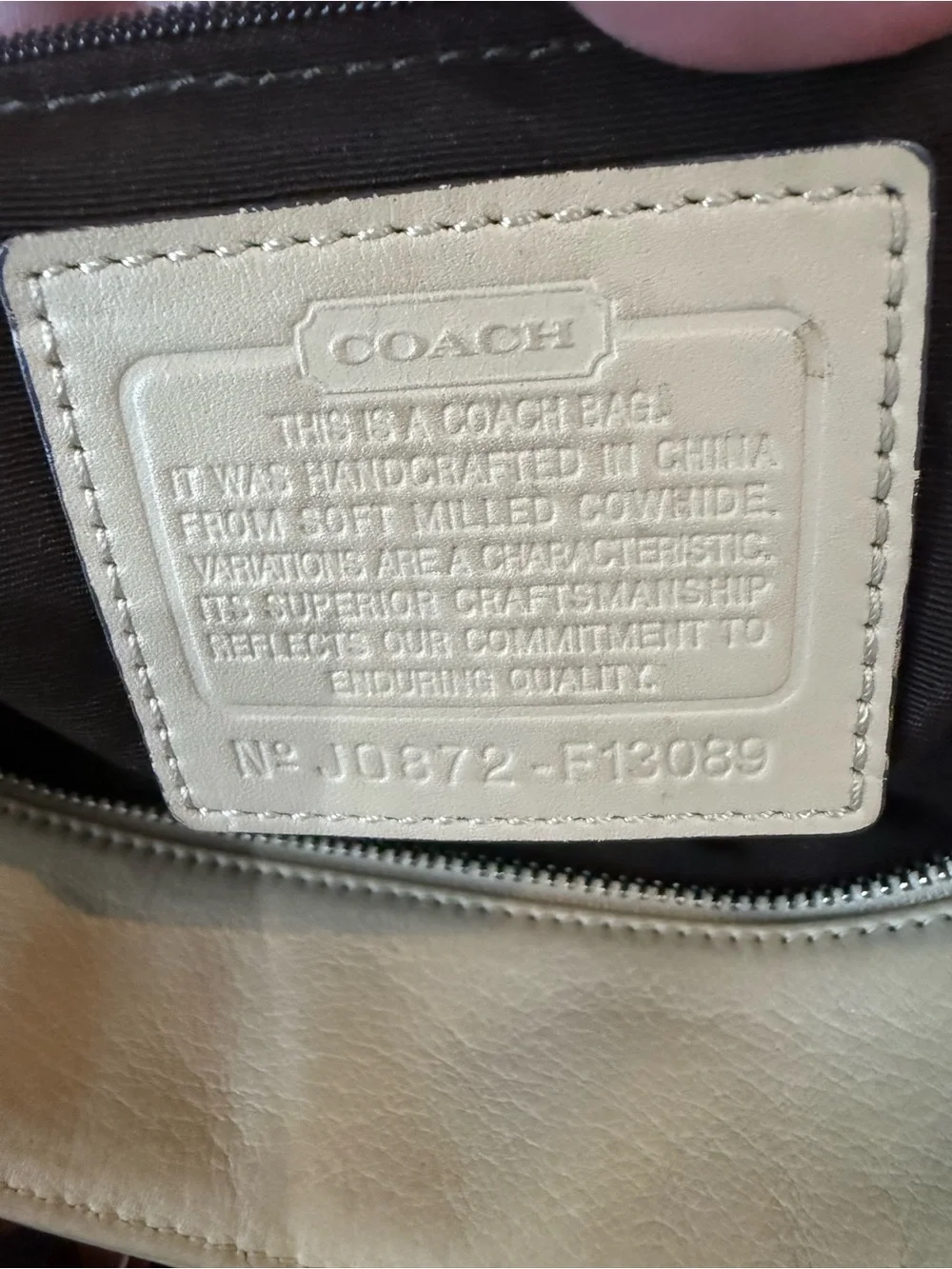 Coach Hamilton F13089 Pebbled Leather Tote Bag Beige Cream Zip Shoulder Tote